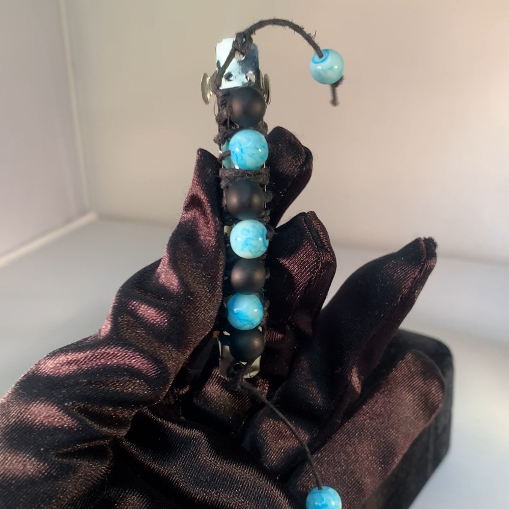 OBSIDIAN SKY — Handmade Boho Sky Blue & Black Glass Beaded Barrette Hair Jewelry